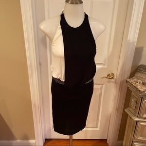 Vintage Bebe Two Tone Blk & White Asymmetrical Dress SZ 2